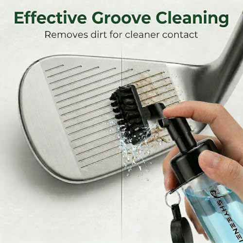 Golf Club Cleaner with Water Brush – Push-Activated Groove Tool, Transparent Reservoir, Portable with Retractable Clip for Golf Bag