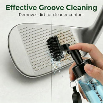 Golf Club Cleaner with Water Brush – Push-Activated Groove Tool, Transparent Reservoir, Portable with Retractable Clip for Golf Bag