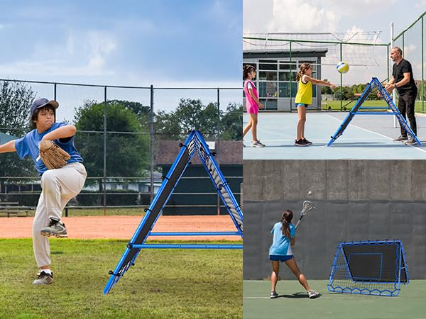 Volleyball Baseball Rebounder Net, Softball Rebounder Pitchback Net Quick Adjustments, Quick Adjustments Lacrosse Bounce Back Practice Equipment, Ideal for Outdoor Indoor and Backyard Training - size: 5FTx4FT, style: Dual-Sided Multi-Sport Rebounder
