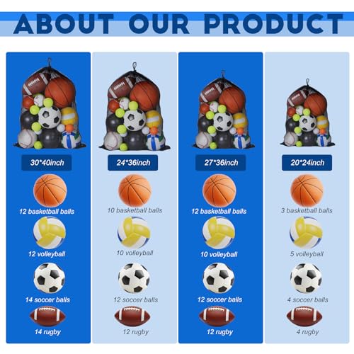 Sports Ball Bag Drawstring Mesh Bags Soccer Large Ball Net Bag Sports Equipment Storage Organizer for Balls Gym, Beach, Cloth, Swimming Gears - size: 30 x 40inch