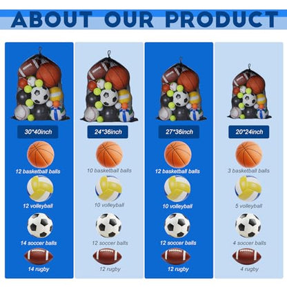 Sports Ball Bag Drawstring Mesh Bags Soccer Large Ball Net Bag Sports Equipment Storage Organizer for Balls Gym, Beach, Cloth, Swimming Gears - size: 30 x 40inch