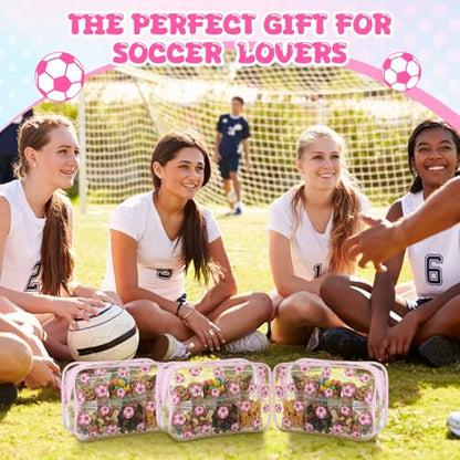 Kacctyen 24 Pcs Pink Soccer Clear Makeup Bag with Zipper Bulk Sport Goodie Clear PVC Pouch Organizer Waterproof Travel Case for Woman Team Gifts Birthday Decorations Supplies Favors - style: Pink Soccer