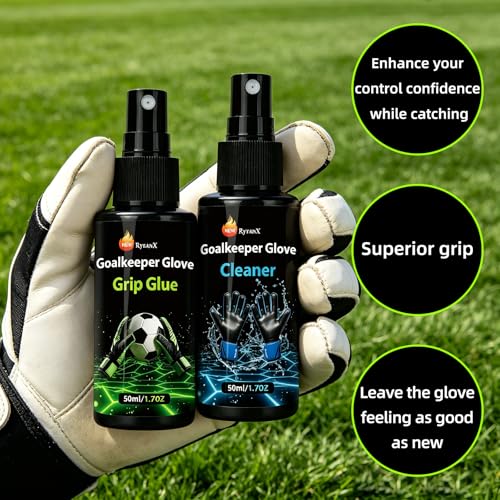 Goalkeeper Glove Care Kit - 50ml Grip Spray & 50ml Glove Wash Set, Professional Soccer Training Gear for Youth & Adult Goalie Gloves, Restores Tackiness & Cleans Latex