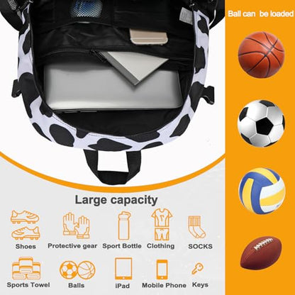 Goloni Soccer Backpack,Basketball Backpack with Ball Compartment & Shoe Compartment,Backpack for Basketball,Soccer - color: Black White Cows