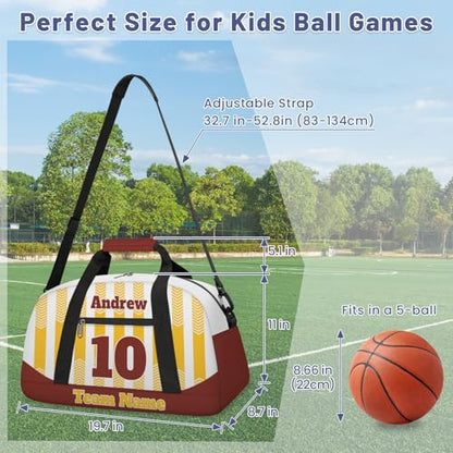 Basketball Soccer Gifts for Boys Girls - Custom Sports Duffle Bag, Personalized Name & Team Bag, Water-Resistant Gym Bag for Basketball, Soccer, Volleyball | Y-Yellow Dark Red - color: Y-Yellow Dark Red