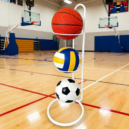 Ball Storage Rack, White Metal, 3-Tier Vertical Organizer for Basketball, Soccer, Volleyball, Sports Equipment Holder (3-Tier) - size: 3-Tier