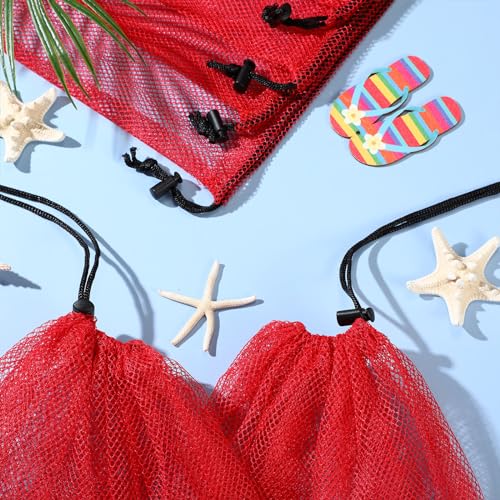 6 Pcs large Mesh Bag 24 x 48 inch Ball Mesh Drawstring Storage Sports Equipment Bag for Balls Beach - color: Red