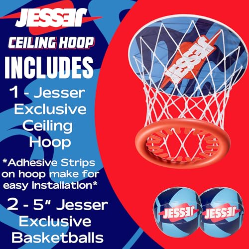 Jesser Basketball Hoop with Balls | Fun Indoor Game for All Ages 6+, Gift for Kids, Children, Teens & Families, Bedroom & Playroom | Toy for Boys & Girls (Ceiling Hoop or Over The Door) - size: Ceiling Hoop