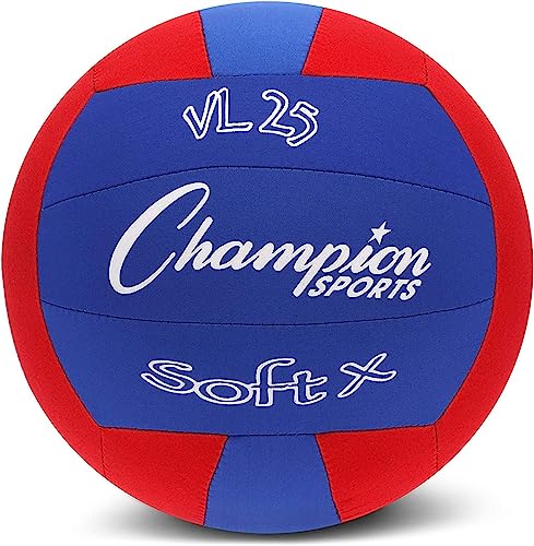 Champion Sports Fabric Volleyball with No-Sting Cover, Indoor - Soft Volleyballs for Beginners - Red/Blue