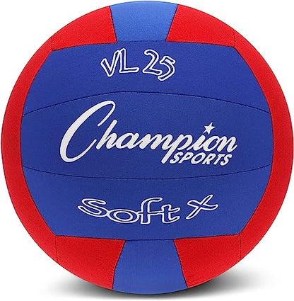 Champion Sports Fabric Volleyball with No-Sting Cover, Indoor - Soft Volleyballs for Beginners - Red/Blue