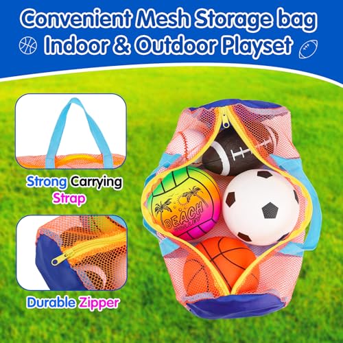 5 Pack Sports Balls for Toddlers 1-3 Outdoor Toys Football Soccer Basketball Baseball with Bag 1 2 Year Old Boy Toys Sport Bouncy Pool Balls Outside Playground Toddler 1-3 2-4 3-5 Birthday Boys Gifts