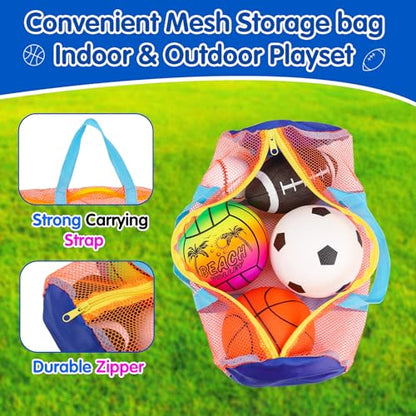 5 Pack Sports Balls for Toddlers 1-3 Outdoor Toys Football Soccer Basketball Baseball with Bag 1 2 Year Old Boy Toys Sport Bouncy Pool Balls Outside Playground Toddler 1-3 2-4 3-5 Birthday Boys Gifts