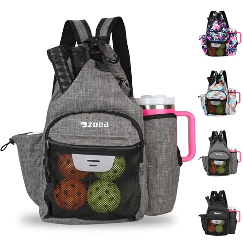 ZOEA Pickleball Backpack Bag for Men Women, Fits 40oz Tumbler, Holds 4 Paddles with Fence Hook, Waterproof Reflective, 7 Pockets Convertible Straps - color: Gray