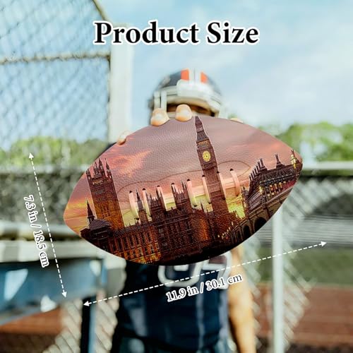 American Football, Official Size 11.9 x 7.3 Inch, Premium Composite Leather High-Grip Ball with Pro-Style Lacing, Unique Prints for Training, Games & Gifts - color: London by Night