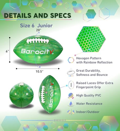 Football Premium Boy and Girl Official Match Ball with Reflective Iridescent Rainbow Hex Pattern, Durable Indoor, Outdoor, Training Practice Game Playtime