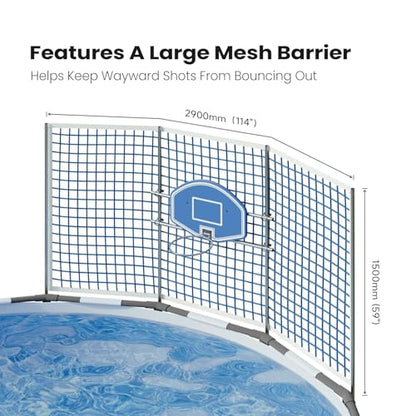 ECOPOOLTECH Pool Basketball Hoop with Backstop Net for Round Above-Ground Pools Only, Height Adjustable Thick PVC Backboard, Sturdy Stainless Steel Frame, Includes Basketball and Pump. - color: Light Blue