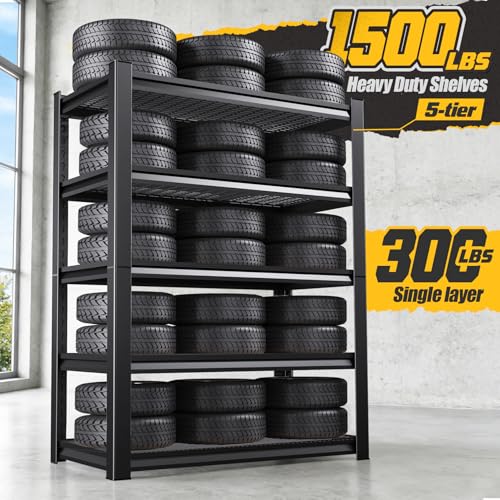 Garage Shelving Heavy Duty Storage Shelves Adjustable 5 Tier Metal Shelving Unit Industrial Utility Shelf Storage Rack for Garage Basement Kitchen Storage Organization - size: 63"H x 27.7"W x 11.8"D