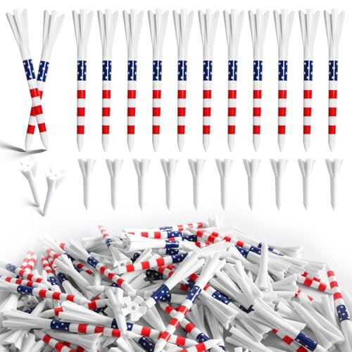 VEASAERS Golf Tees Plastic 30 USA Flag Long Tees 3 1/4 Inch and 20 More Short Tees 1 1/2 Inch Value Pack Gift Set American 5-Prong Tall Tee Unbreakable Easy to Find for Driving Range