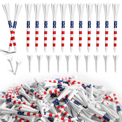 VEASAERS Golf Tees Plastic 30 USA Flag Long Tees 3 1/4 Inch and 20 More Short Tees 1 1/2 Inch Value Pack Gift Set American 5-Prong Tall Tee Unbreakable Easy to Find for Driving Range
