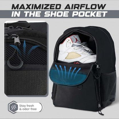 Soccer & Basketball Sports Bag with Ball Pump - Basketball Backpack with Separate Ball & Shoes Holder Compartment, Soccer Basketball Football & Volleyball Bag with Large Capacity - color: Black, style: Bag Only