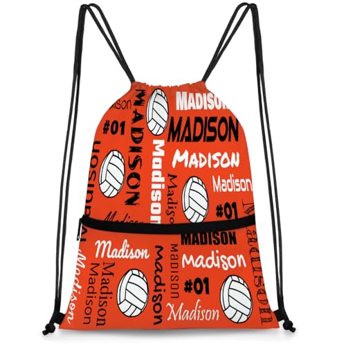 Custom Volleyball Style Drawstring Bag, Personalized Sports Ball Backpack Drawstring Sack Cinch Bags for Team Gift Party Favors, Orange - color: Grey