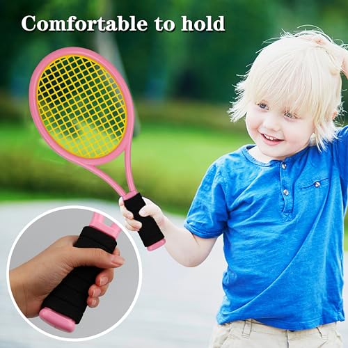 Kids Tennis Racket for Baby,Child and Kids Age 3~15,Toddler Tennis Racket Set Including 4 Shuttlecocks,2 Tennis Balls,2 Foam Balls and 1 Carrying Bag - color: shuang se lan-p