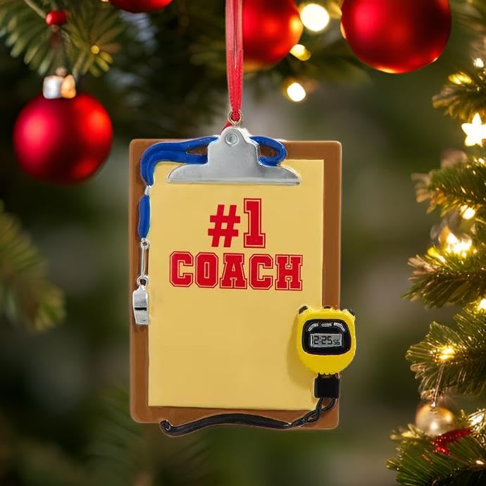 The Bridge Collection #1 Coach Clipboard Ornament with Whistle and Stopwatch Christmas Ornament Gift for Coaches - Sports- Team or Individual Sports