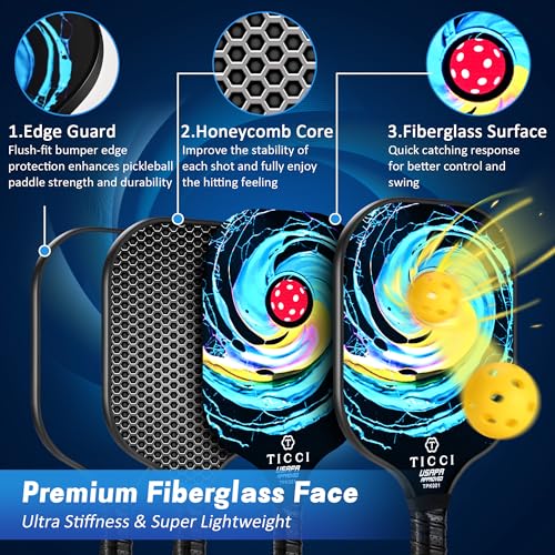 Pickleball Paddles Set of 2, USAPA Approved Fiberglass Pickleball Set with 4 Balls & Carry Bag, Lightweight Rackets for Beginners & Adults - color: Vortex 4