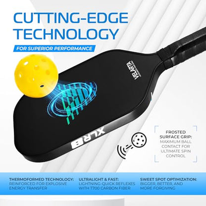 Professional Pickleball Paddles – Best Pickleball Paddle - Pickleball Paddles Carbon Fiber T700 - USAPA Approved - 16mm Paddle Racket for Enhanced Control - Paddle Rackets for Adults - color: Black