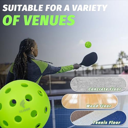 Fligon Pickleball Balls, 12-Pack, Pickleball Balls 40-Hole Outdoor Design, High Bounce, True Flight & Durability for All Skill Levels（Green）