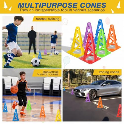 24 Pack Soccer Cones, 9 Inch Agility Cones for Soccer, Football, Basketball, Cones for Sports Training, Speed & Agility Drills, Field Marking Equipment