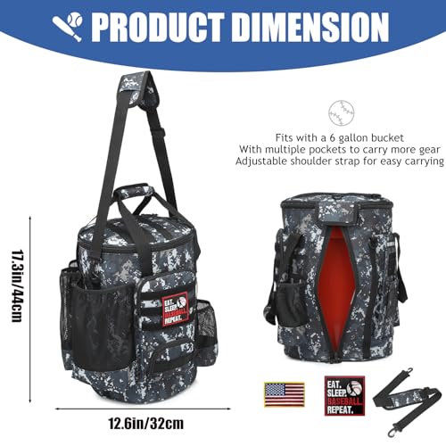 Baseball Bucket Bag 6 Gallon Bucket Cover Organizer w/Padded Seat tactical Softball Coaches Bag for Balls, Bat, Gloves, Scoreboards