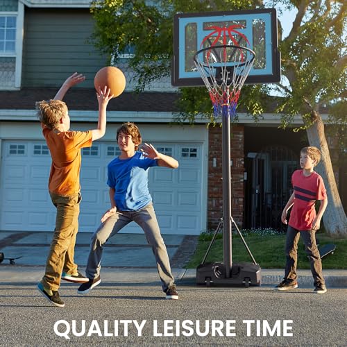 Basketball Hoop Outdoor 4.82-8.53ft Adjustable, Portable Basketball Hoop & Goals with 2 Wheels, 32 Inch PC Backboard/Fillable Base/Size 5 Basketball for Kids, Youth, and Adults in Backyard/Driveway