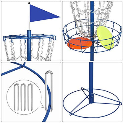Yaheetech Disc Golf Basket Portable Disc Golf Practice Set 12/24 Chain w/Basket Target and Double Steel Chains for Outdoor - color: Blue