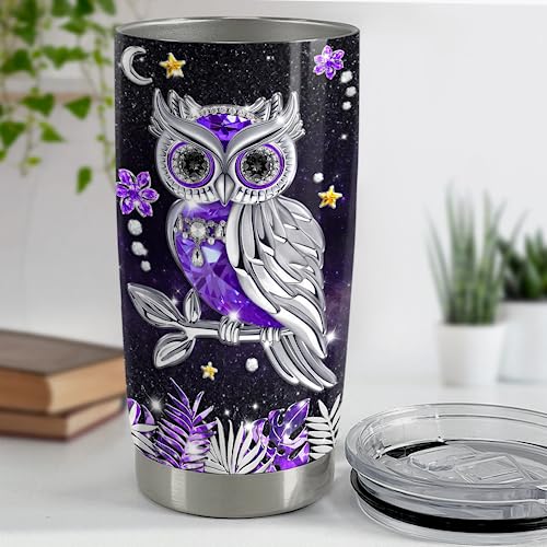 SANDJEST Owl Tumbler 20oz Jewelry Drawings Stainless Steel Insulated Tumblers Owl Gift for Women Girls Coffee Travel Mug Cup Owls Gifts for Birthday Christmas - color: Owl 1