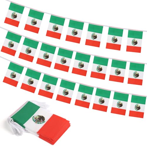 Mexico Flag Banner, Small Mini Mexican Flags Patriotic Decoration for Party, Classroom, Sports Events, 33 Feet 30 Flags - color: Mexico