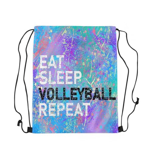 Castle Fairy Eat Sleep Volleyball Repeat Draw String Bag,Purple Blue Tie Dye Drawstring Backpack for Gym Sports,Camouflage Colorful Graffiti Large Capacity Sackpack,Waterproof - color: Purple 2