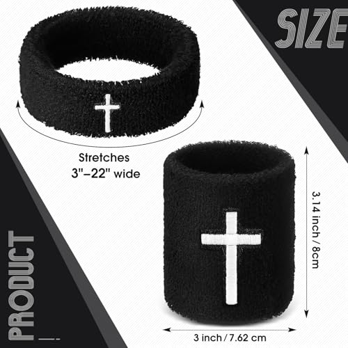 Soulchen 4 pcs Cross Bicep Bands Wrist Bands Christian Arm Sweat Wristbands Absorbent Armband for Men Women Football Baseball Players Sports Activities Supplies - color: Black