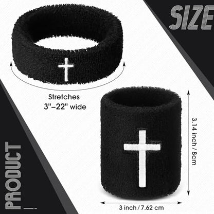 Soulchen 4 pcs Cross Bicep Bands Wrist Bands Christian Arm Sweat Wristbands Absorbent Armband for Men Women Football Baseball Players Sports Activities Supplies - color: Black