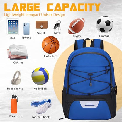 Goloni Soccer Backpack Bag with Separate Ball & Cleat Shoe Compartment,Sports Gym Backpack for Teen Girls Boys Men Women Kids - color: Dark Blue