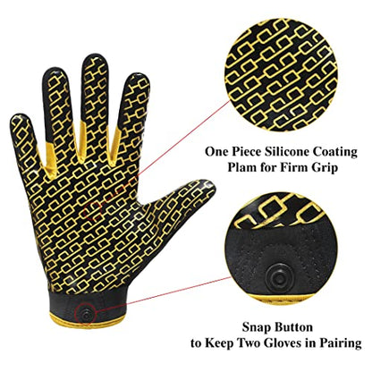 HANDLANDY Youth Football Gloves, Kids Sticky Receiver Gloves,Super Grip Football Glove Best Gift for Boys,Girls - color: Black and Gold, size: X-Small-Youth