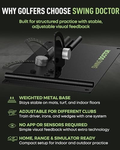 Golf Swing Plane Trainer – Adjustable Alignment Stick Holder, Weighted Metal Golf Training Aid for Swing Path, Indoor & Outdoor Practice Equipment for Men