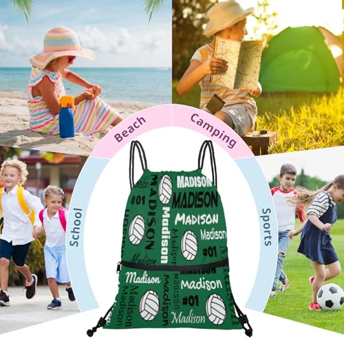 Custom Volleyball Style Drawstring Bag, Personalized Sports Ball Backpack Drawstring Sack Cinch Bags for Team Gift Party Favors, Green - color: Light Green