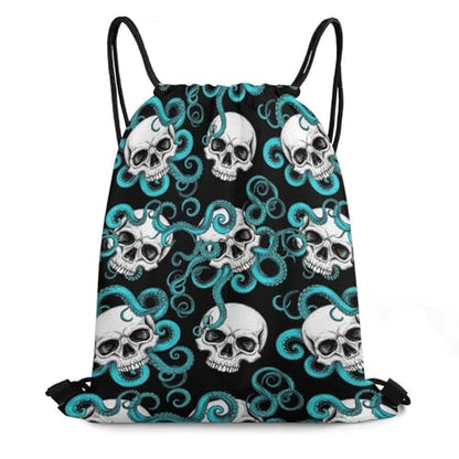 Drawstring Backpack Gym Sackpack Lightweight Waterproof String Bag for Sports Travel Yoga Beach Swimming, Men Women Unisex, Blue Octopus Kraken Sugar Skull Bags - color: Picture (625)