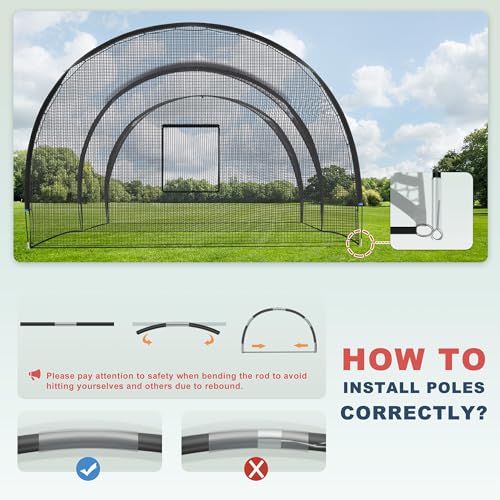 SHANTRA Batting Cage with Frame and Net, 13/22/30FT Baseball Batting Cage for Backyard, Baseball & Softball Hitting Cage Netting for Outdoor Hitting & Pitching Practice, Softball Baseball Cage - style: 22×13×9ft,Enclosed Door & Pitching Machine Hole