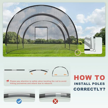 SHANTRA Batting Cage with Frame and Net, 13/22/30FT Baseball Batting Cage for Backyard, Baseball & Softball Hitting Cage Netting for Outdoor Hitting & Pitching Practice, Softball Baseball Cage - style: 22×13×9ft,Enclosed Door & Pitching Machine Hole