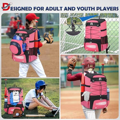 RAINSMORE Baseball Bag for Youth & Adult Lightweight Softball Bat Bag with Shoe Compartment, External Helmet Holder and Fence Hook Waterproof Baseball Backpack Hold T-Ball, Bat and Softball Equipment