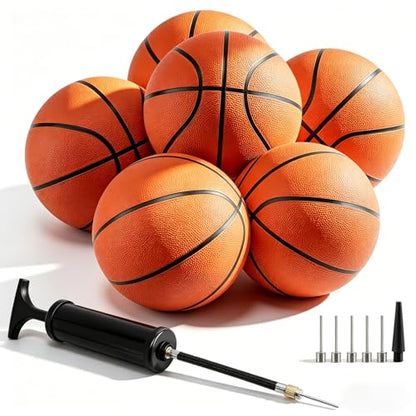 6 Pack Bulk Basketballs Official Size 7 Outdoor Indoor for Men Adults, 29.5" Inflatable Basketballs Teens Rubber Street Ball with Pump & Needles Set for Basketball Games Training Competition