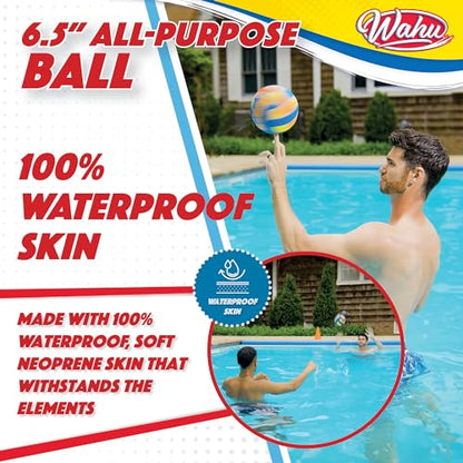 Wahu 100% Waterproof All-Purpose Pool Ball for Beach Volleyball, Soccer, and More, 6.5" Round Water Ball for Beach and Pool Sports Games
