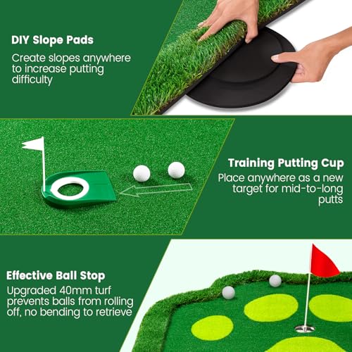 Golf Putting Green Indoor Outdoor Putting matt Professional Training Mat Practice Putting Mat with 3 Flags 1 Movable Cup 2 Slope Pad 5x10ft - style: Indoor Putting Green